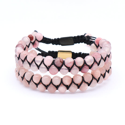 Wholesale Pink Women High Quality Fashion Natural 6mm Colorful Jade Bead Stainless Steel Custom Logo Macrame Adjustable Bracelet