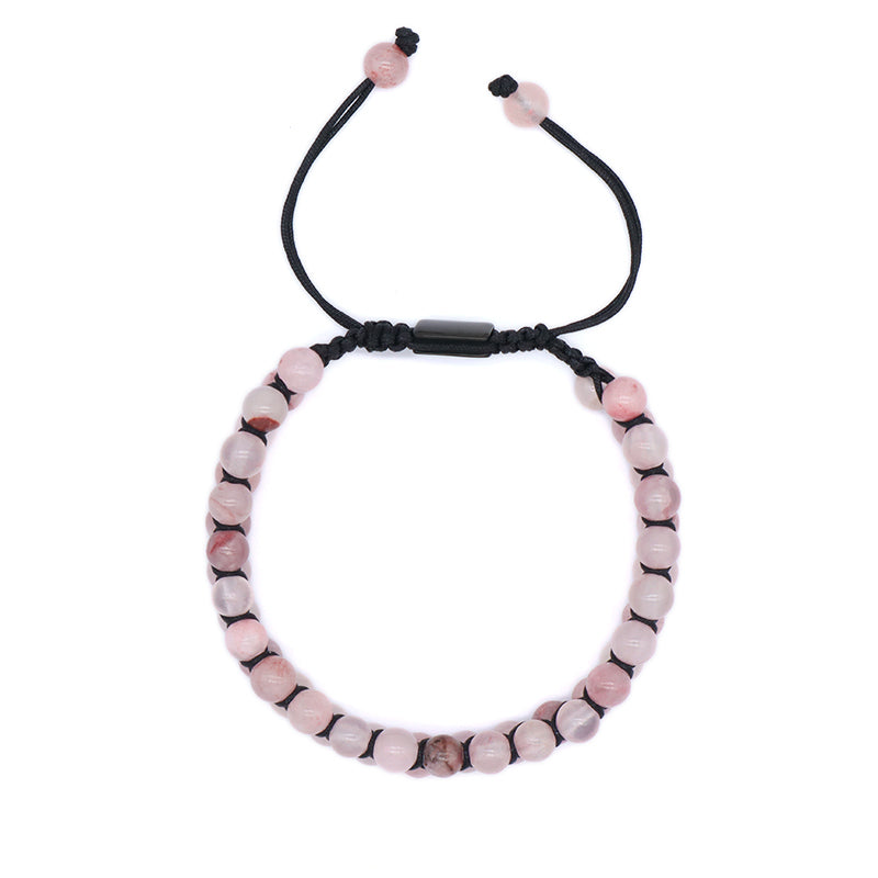 Wholesale Pink Women High Quality Fashion Natural 6mm Colorful Jade Bead Stainless Steel Custom Logo Macrame Adjustable Bracelet