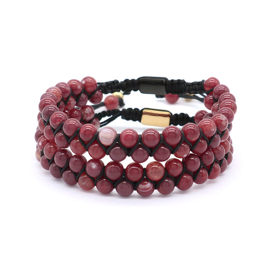 Double Layer Custom Stainless Steel Logo Handmade Natural Braided Ajustable 6mm Colorful Jade Beads Macrame Bracelets For Women