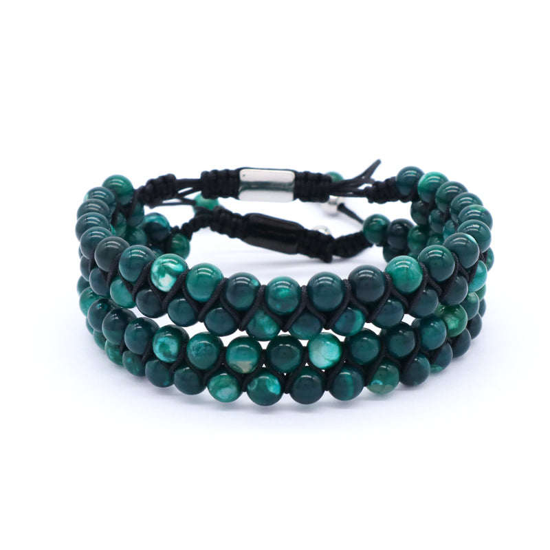 Handmade New Custom Stainless Steel Logo Natural Stone Woven Braided 6mm Colorful Jade Beads Macrame Bracelet Jewelry Women Men