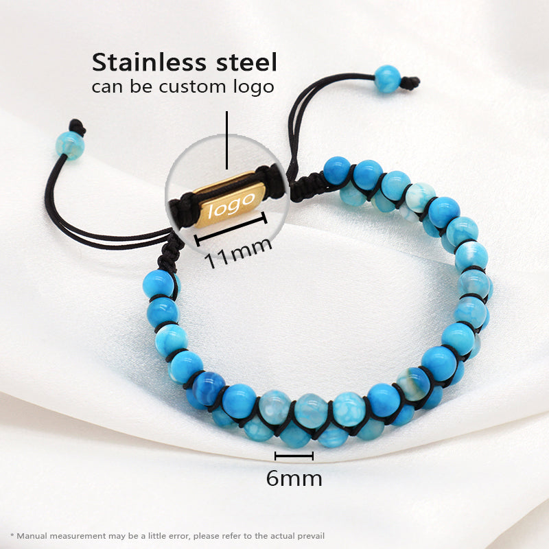 Handmade Braided Jewelry Custom Stainless Steel Logo Woven Natural Stone 6mm Colorful Jade Beads Friendship Men Macrame Bracelet