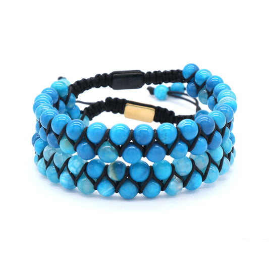 Handmade Braided Jewelry Custom Stainless Steel Logo Woven Natural Stone 6mm Colorful Jade Beads Friendship Men Macrame Bracelet