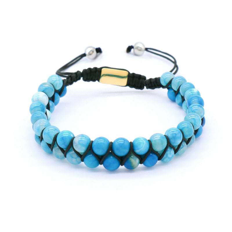 Handmade Braided Jewelry Custom Stainless Steel Logo Woven Natural Stone 6mm Colorful Jade Beads Friendship Men Macrame Bracelet