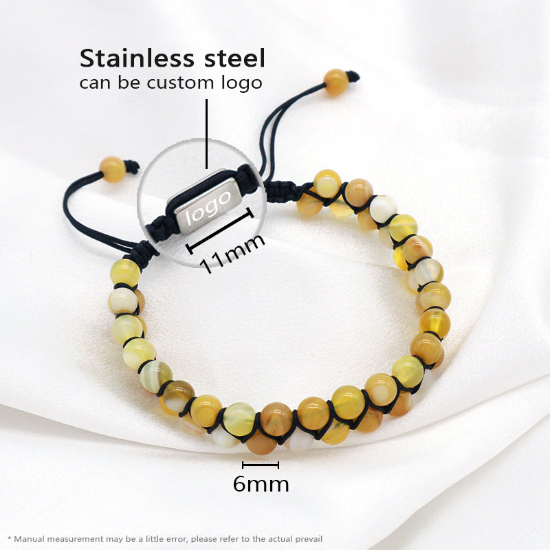 Custom Stainless Steel Logo Friendship Women Men Ajustable Handmade Natural Braided 6mm Colorful Jade Beads Macrame Bracelets