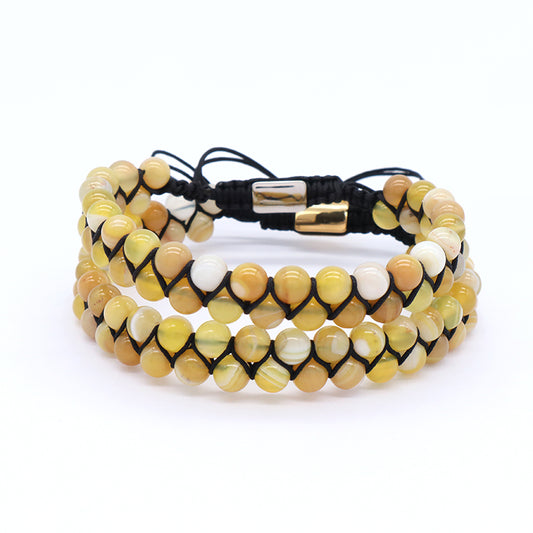 Custom Stainless Steel Logo Friendship Women Men Ajustable Handmade Natural Braided 6mm Colorful Jade Beads Macrame Bracelets