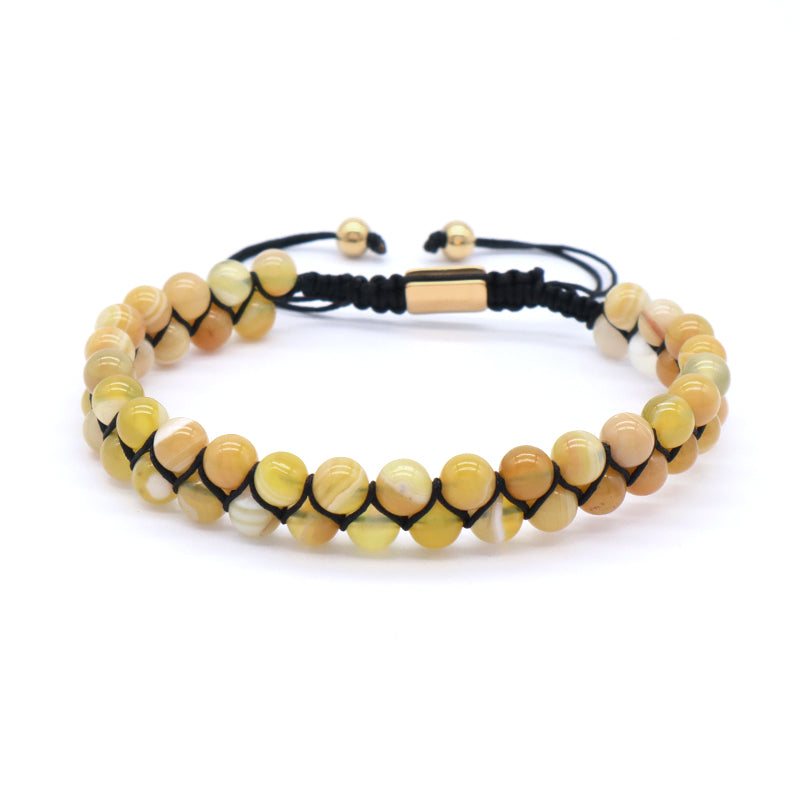 Custom Stainless Steel Logo Friendship Women Men Ajustable Handmade Natural Braided 6mm Colorful Jade Beads Macrame Bracelets