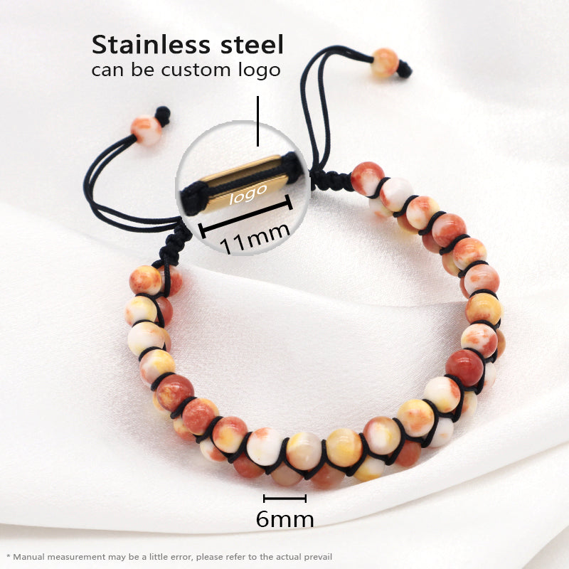 Hot Selling Natural 6mm Colorful Jade Beads Handmade Braided Woven Cord Custom Stainless Steel Logo Men Women Macrame Bracelet