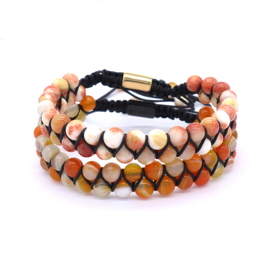 Hot Selling Natural 6mm Colorful Jade Beads Handmade Braided Woven Cord Custom Stainless Steel Logo Men Women Macrame Bracelet