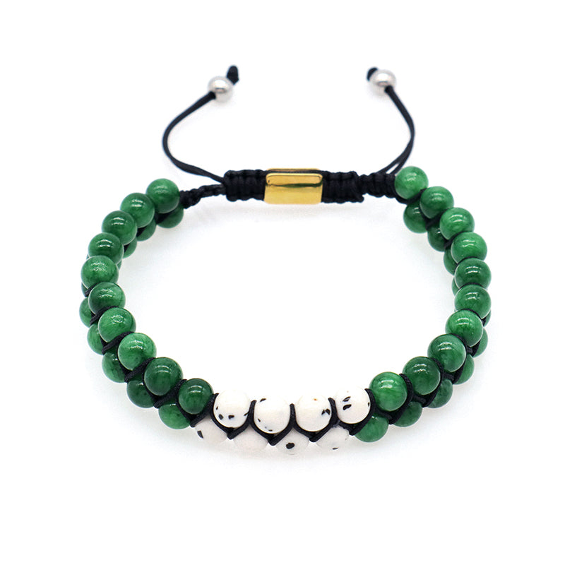 Natural Stone 6mm Colorful Jade Gemstone Handmade Bead Woven Custom Stainless Steel Logo Women Men Friendship Macrame Bracelet
