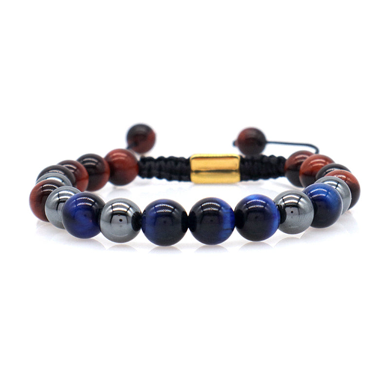 Handmade Woven Macrame CZ Beads Jewelry Custom Stainless Steel Logo 8mm Hematite Natural Stone Bead Blue Tiger Eyes Men Bracelet