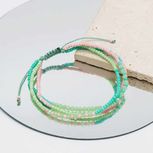 Fashion Bohemian Style Women Jewelry Gift Colorful Glass Beads Three Layer Ajustable Handmade 3mm Seed Beaded Macrame Bracelet