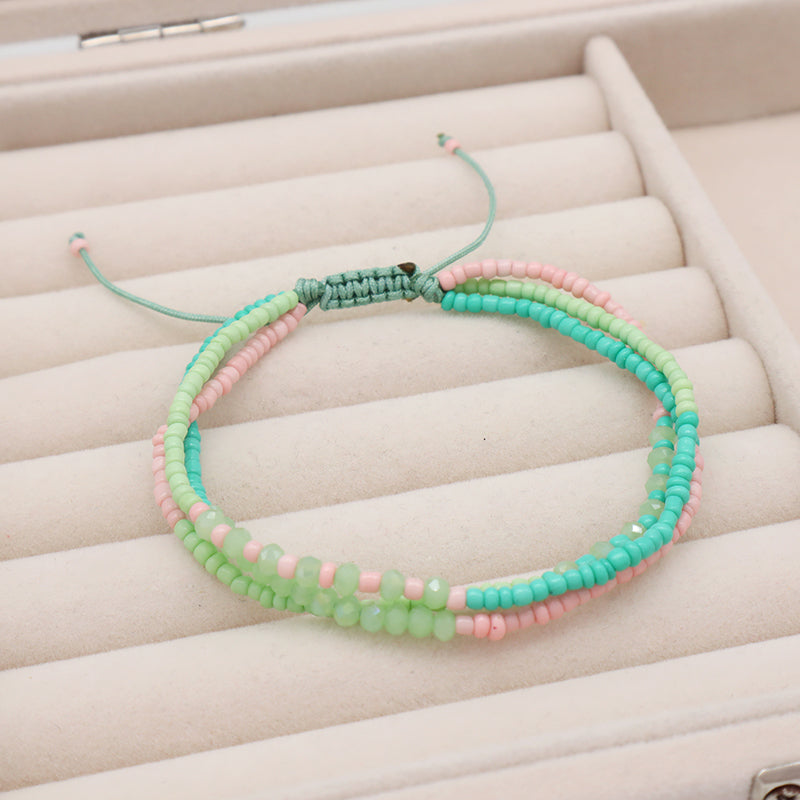 Fashion Bohemian Style Women Jewelry Gift Colorful Glass Beads Three Layer Ajustable Handmade 3mm Seed Beaded Macrame Bracelet
