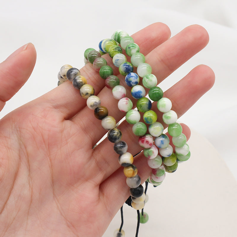 New Fashion Jewelry Custom Handmade Braided Woven Cord Natural 6mm Colorful Jade Beads Men Women Friendship Macrame Bracelet