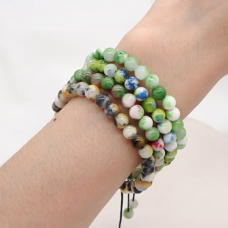 New Fashion Jewelry Custom Handmade Braided Woven Cord Natural 6mm Colorful Jade Beads Men Women Friendship Macrame Bracelet