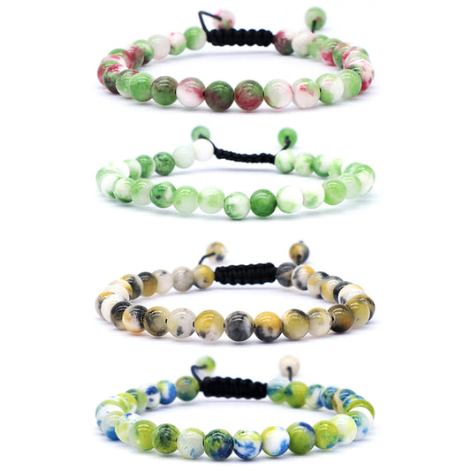 New Fashion Jewelry Custom Handmade Braided Woven Cord Natural 6mm Colorful Jade Beads Men Women Friendship Macrame Bracelet