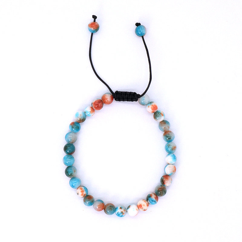 Custom Fashion Friendship Handmade Ajustable Woven Braided Cord Natural 6mm Colorful Jade Beads Macrame Bracelet For Men Women