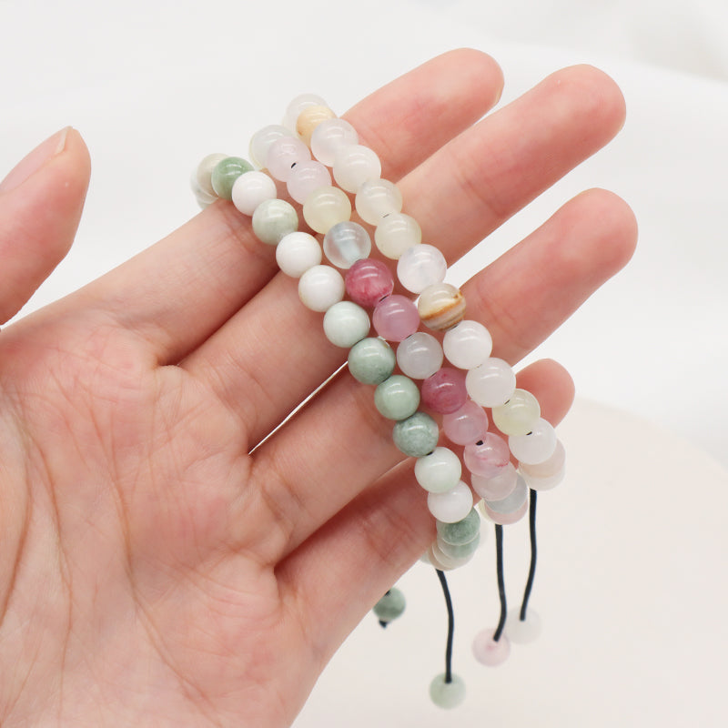 Wholesale Customized Fashion Woven Braided Cord Natural 6mm Colorful Jade Beads Handmade Ajustable Macrame Bracelet Men Women