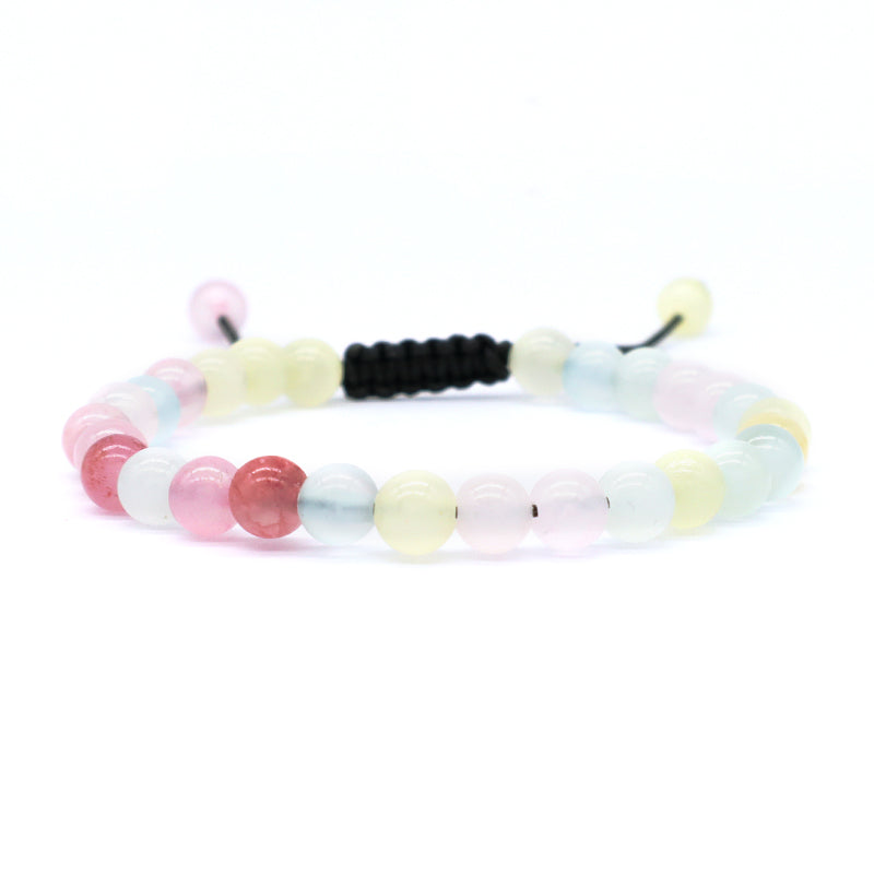 Wholesale Customized Fashion Woven Braided Cord Natural 6mm Colorful Jade Beads Handmade Ajustable Macrame Bracelet Men Women