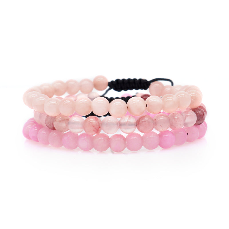 Good Quality Wholesale New Fashion Braided Cord Pink 6mm Natural Colorful Jade Beads Macrame Adjustable Bracelet For Women
