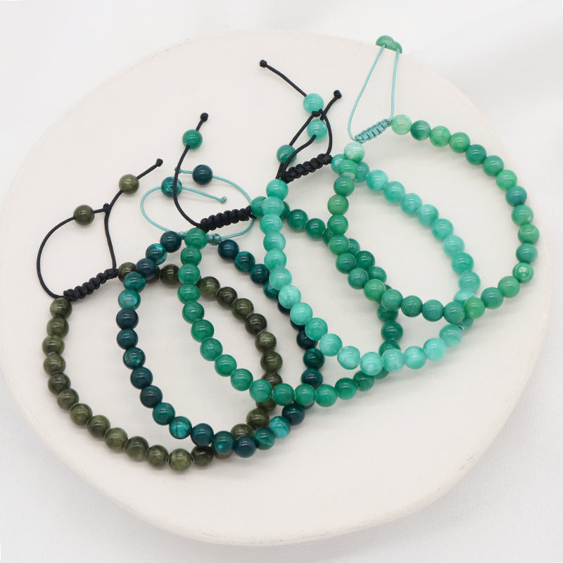 6mm Natural Colorful Jade Beads Jewelry Custom Fashion Handmade Ajustable Woven Braided Friendship Macrame Bracelet Women Men