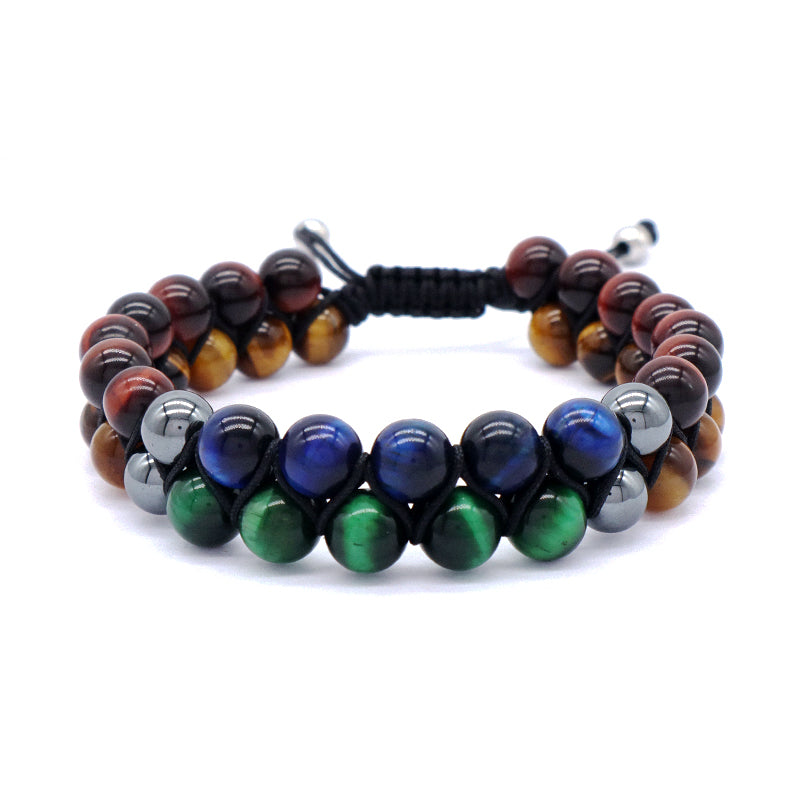New Design Custom Mix Color Ajustable 8mm Tiger Eye Black Lave Beads Natural Stone Handmade Woven Men Jewelry Macrame Bracelet
