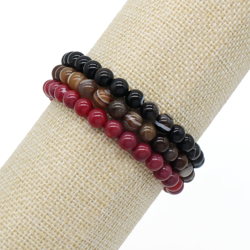 Customized Handmade Woven 6mm Red Brown Black Striped Agate Gemstone Natural Stone Beads Adjustable Men Women Macrame Bracelet