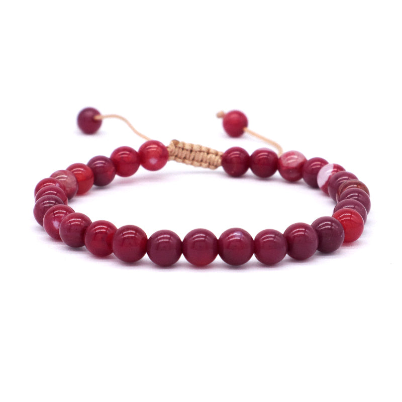 Customized Handmade Woven 6mm Red Brown Black Striped Agate Gemstone Natural Stone Beads Adjustable Men Women Macrame Bracelet