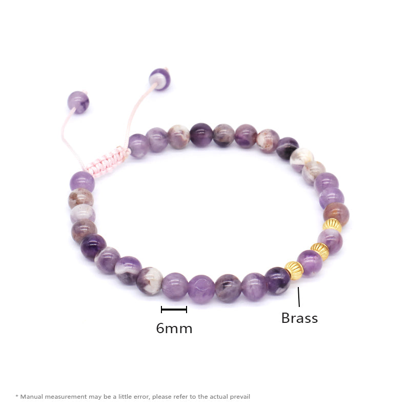Handmade Custom Woven 6mm Healing Energy Gemstone Gold Plated Beads Adjustable Men Women Macrame Natural Stone Amethyst Bracelet