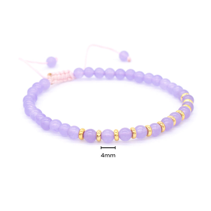 Wholesale Pink Lady OEM Custom China Factory Handmade Adjustable Braided Macrame 4mm Colorful Jade Beads Natural Stone Bracelet