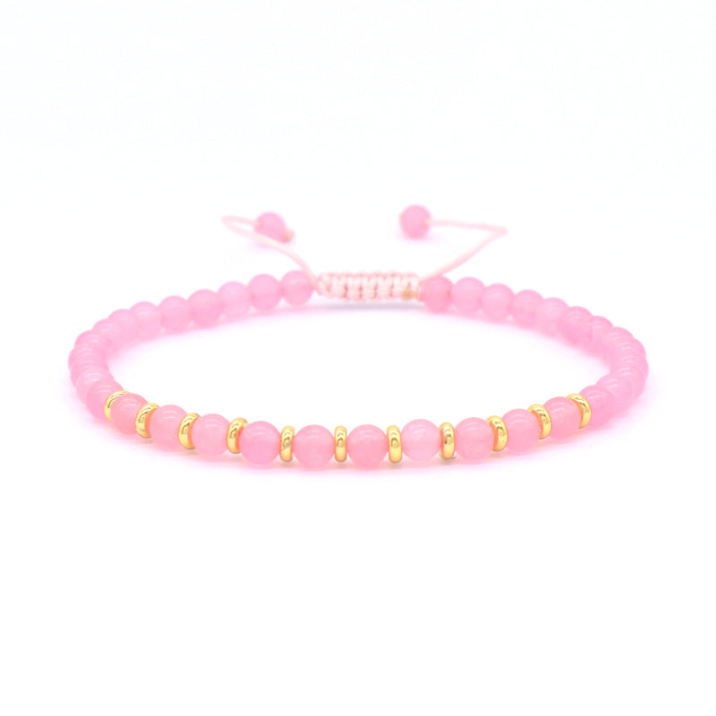 Wholesale Pink Lady OEM Custom China Factory Handmade Adjustable Braided Macrame 4mm Colorful Jade Beads Natural Stone Bracelet