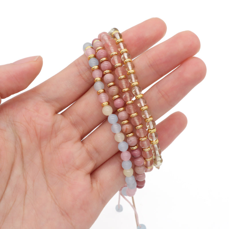 OEM Adjustable Handmade Woven Macrame 4mm Clear Quartz Watermelon Rhodochrosite Morgan Beads Healing Natural Stone Bracelet