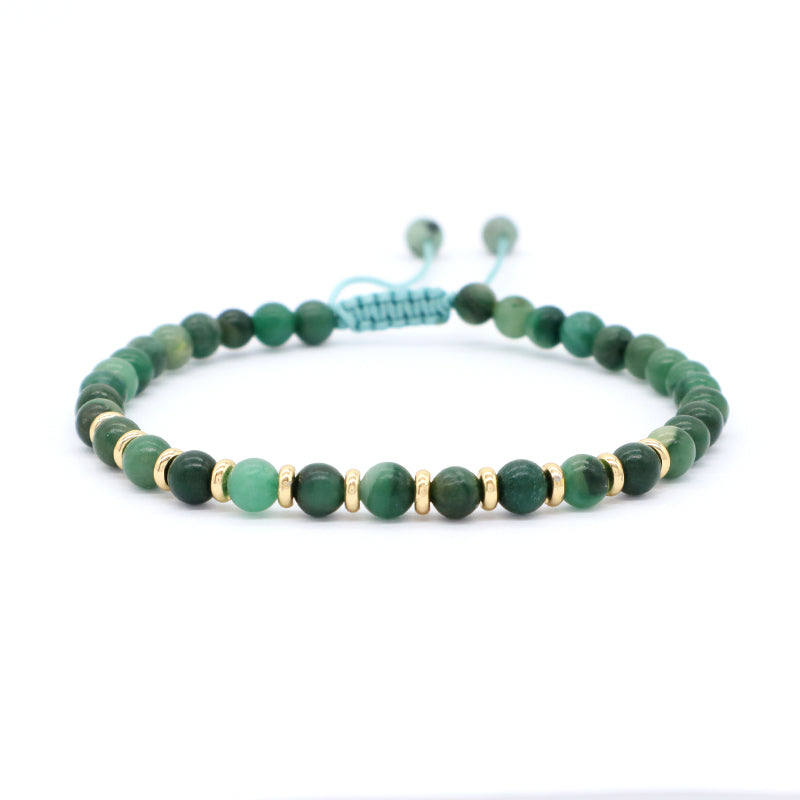 Handmade Women Men Macrame Custom Gold Plated Beads OEM 4mm Africa Jade Natural Tree Stripe Stone African Turquoise Bracelet
