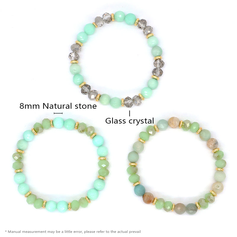 OEM Custom Women Handmade Natural Stone Jewelry 8mm Healing Energy Glass Crystal Stretch Faceted Blue Jade Amazonite Bracelet