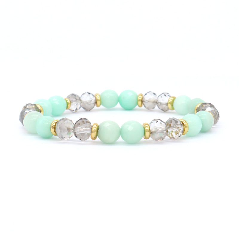 OEM Custom Women Handmade Natural Stone Jewelry 8mm Healing Energy Glass Crystal Stretch Faceted Blue Jade Amazonite Bracelet
