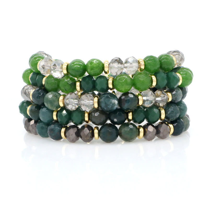 8mm Energy Healing Glass Crystal Custom OEM Handmade Beads Jewelry Natural Stone Stretch Faceted Green Jade Moss Agate Bracelet