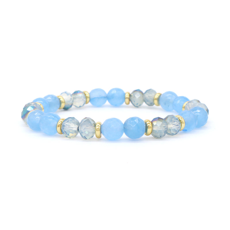 Custom OEM Women Handmade Jewelry Gold Plated Beads 8mm Energy Glass Crystal Stretch Faceted Blue Jade Natural Stone Bracelet