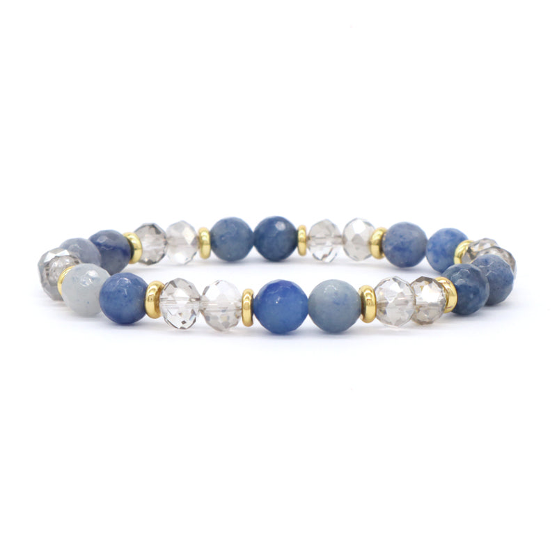 OEM Handmade Custom 8mm Glass Crystal Gold Plated Brass Beads Natural Stone Jewelry Stretch Faceted Blue Aventurine Bracelet
