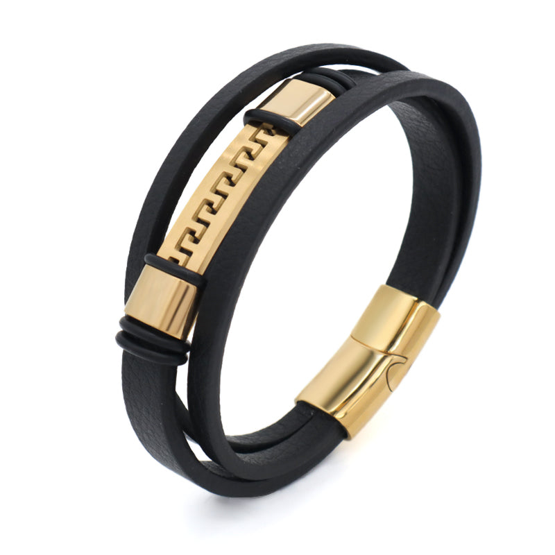 Custom Wholesale Fashion Gold Plated Stainless Steel Buckle Black Braided Cord Handmade Woven Rope Leather Bracelet For Men