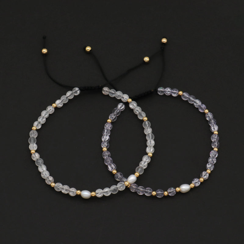Custom Gemstone Healing Handmade Gold Plated Beads Adjustable Woven Macrame Fresh Water Pearl 4mm Natural Stone Beaded Bracelet