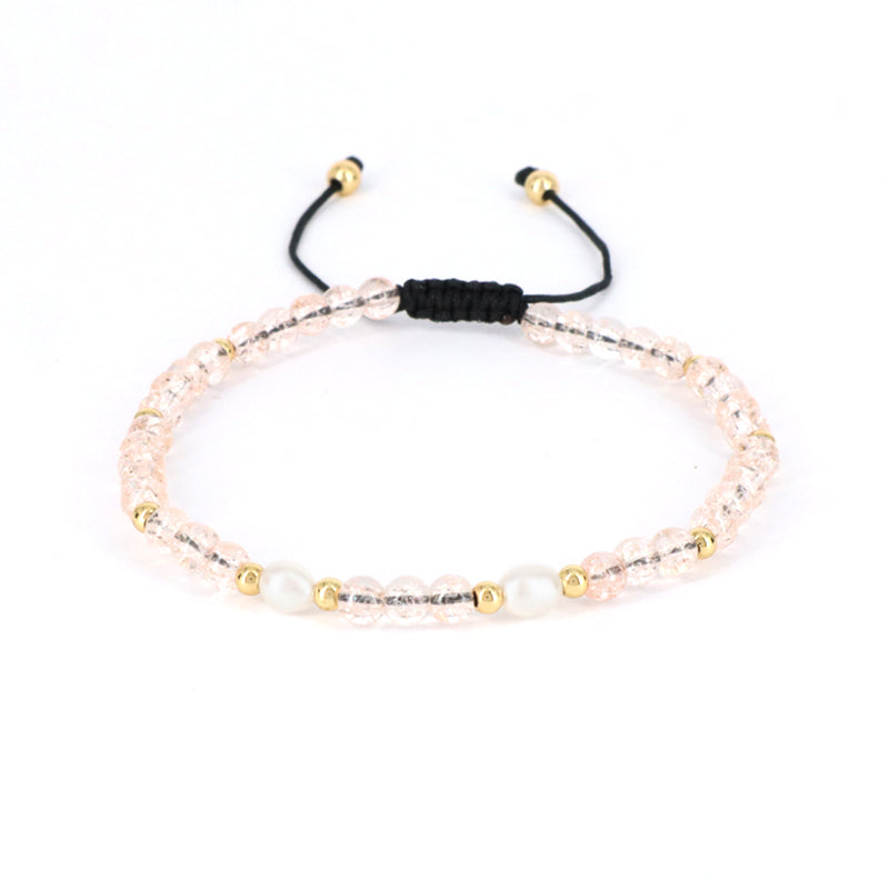 Custom Friendship Handmade Wholesale Freshwater Pearl Ajustable Gemstone Healing Woven 4mm Natural Stone Beaded Macrame Bracelet