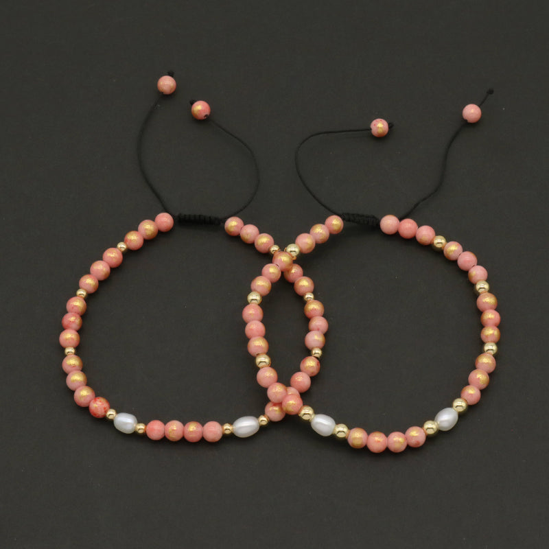Healing Wholesale Customized Handmade Freshwater Pearl Gemstone 4.5mm Natural Stone Beads Ajustable Macrame Women Woven Bracelet