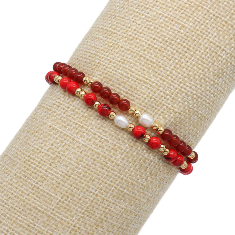 4mm Gemstone Natural Stone Bead Friendship Wholesale Women Customized Handmade Freshwater Pearl Woven Ajustable Macrame Bracelet