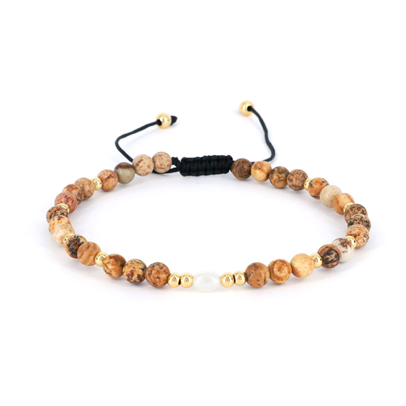5mm Gemstone Natural Stone Gold Plated Bead Woven Cord Customized Handmade Freshwater Pearl Ajustable Macrame Knot Bracelet