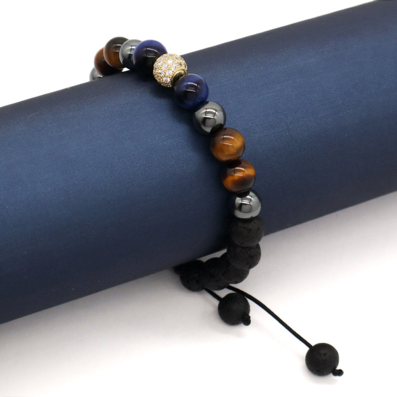 Custom Mix Ajustable CZ Handmade Fashion Jewelry Latest 8mm Tiger Eye Lava Stone Beads Natural Stone Macrame Knots Bracelet
