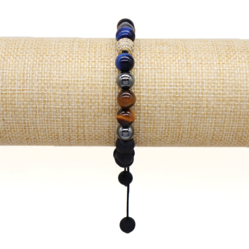Custom Mix Ajustable CZ Handmade Fashion Jewelry Latest 8mm Tiger Eye Lava Stone Beads Natural Stone Macrame Knots Bracelet