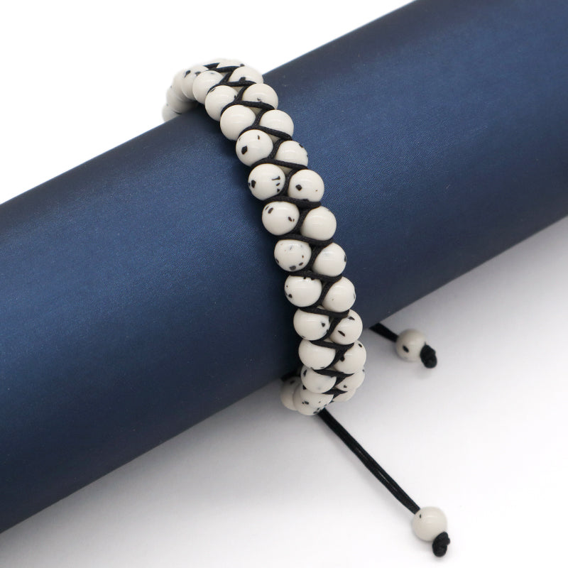 Wholesale 6mm Natural Gemstone Bangles Custom Boho Handmade Ajustable Woven Stainless Steel Stone Beaded Macrame Knots Bracelet