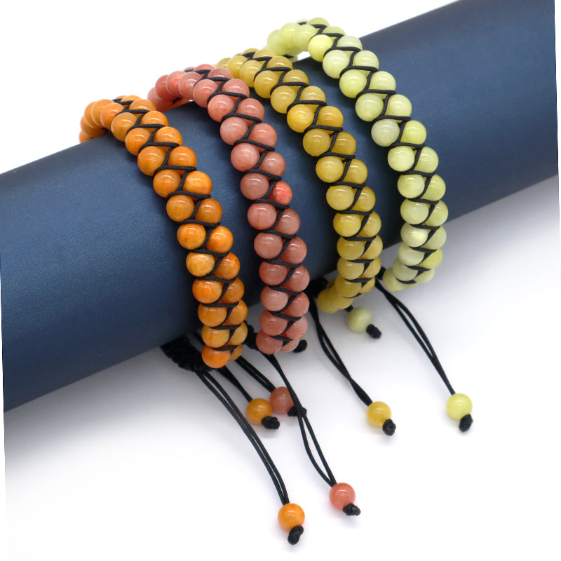 Best Selling Double Layer 6mm Natural Stone Beaded Gemstone Ajustable Woven Stainless Steel Macrame Knots Handmade Yoga Bracelet