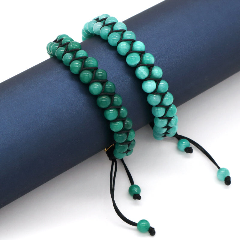 Natural Gemstone Beads Double Layer Healing 6mm Stone Ajustable Woven Stainless Steel Handmade Macrame Knots Yoga Bracelet