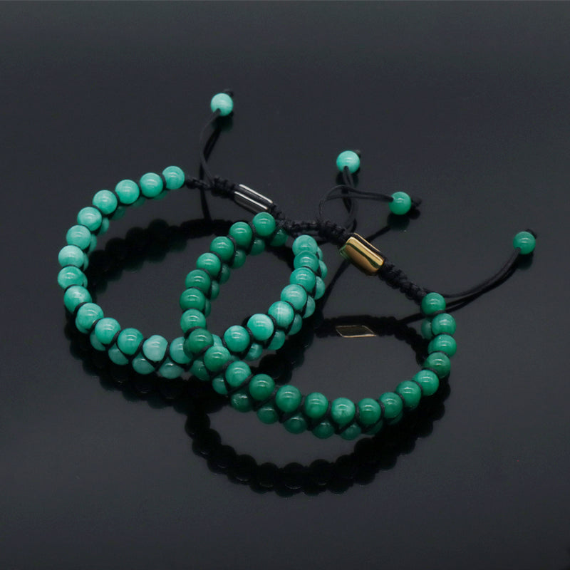 Natural Gemstone Beads Double Layer Healing 6mm Stone Ajustable Woven Stainless Steel Handmade Macrame Knots Yoga Bracelet