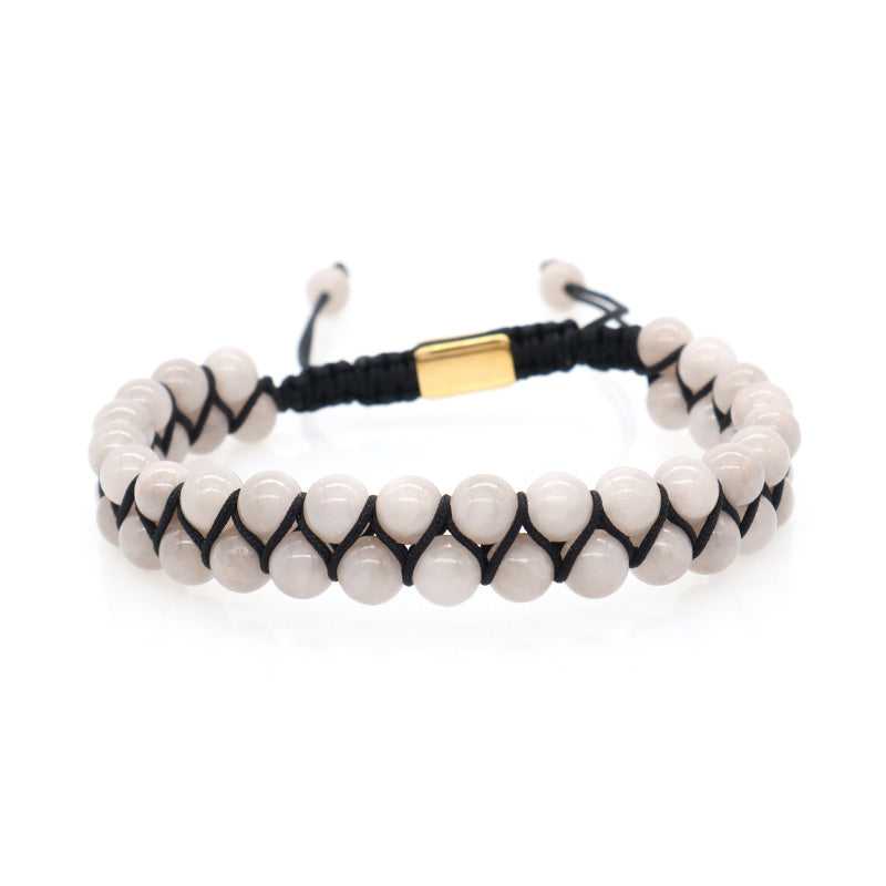 Handmade Yoga Inspiratioual 6mm Natural Stone Bead Gemstone Ajustable Stainless Steel Macrame Knots Handmade Yoga Bracelet